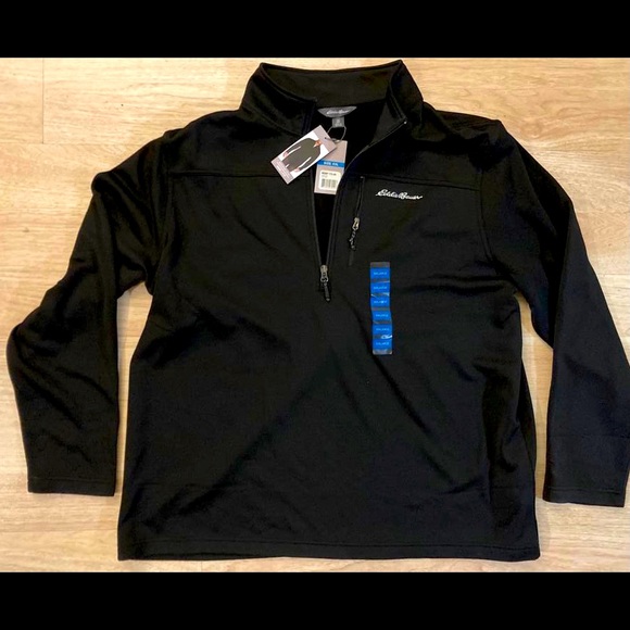 NWT MSRP $75 Eddie Bauer Men Sweater Bridgeport 1/2 Zip OpenFit Gray or black - Picture 1 of 2